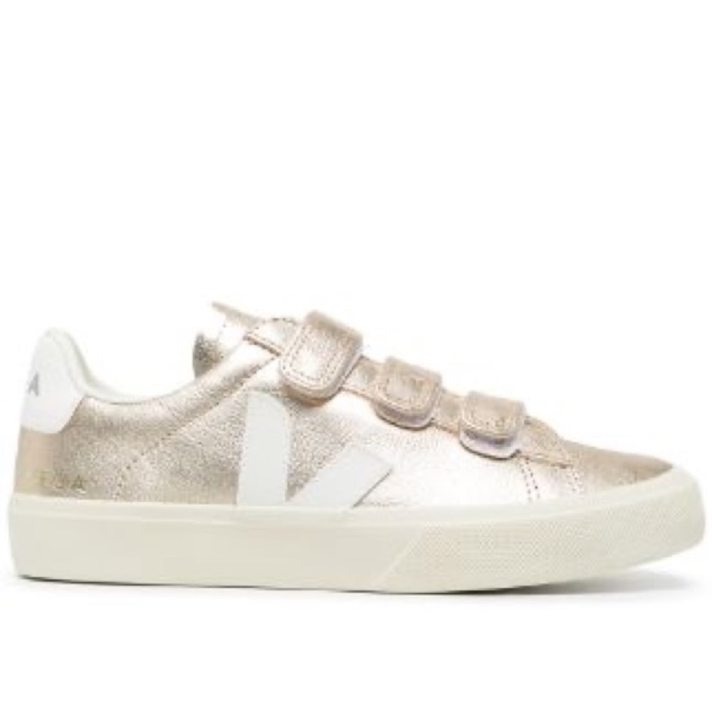 Veja Metallic Gold Sneakers with White Accents